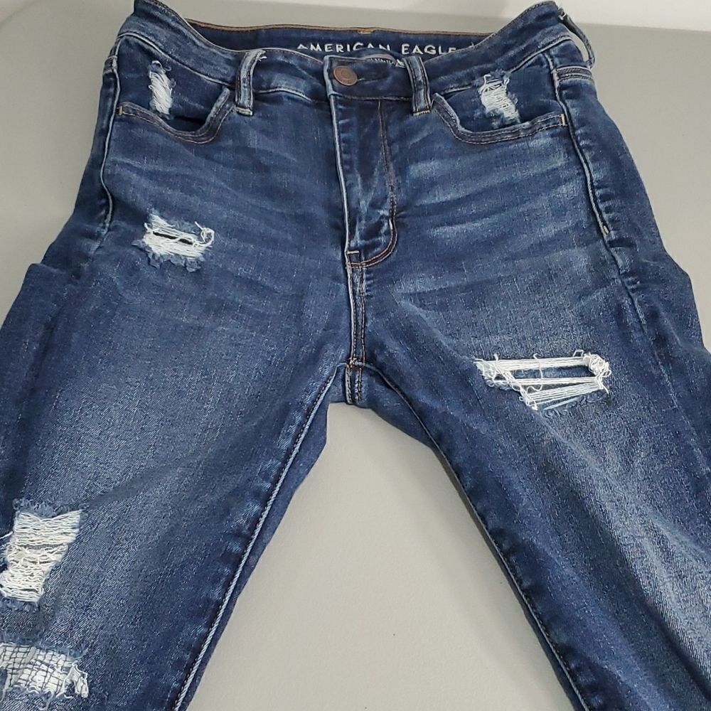 AMERICAN Eagle dark wash next level stretch size 2 super high rise jeggings - Picture 5 of 8